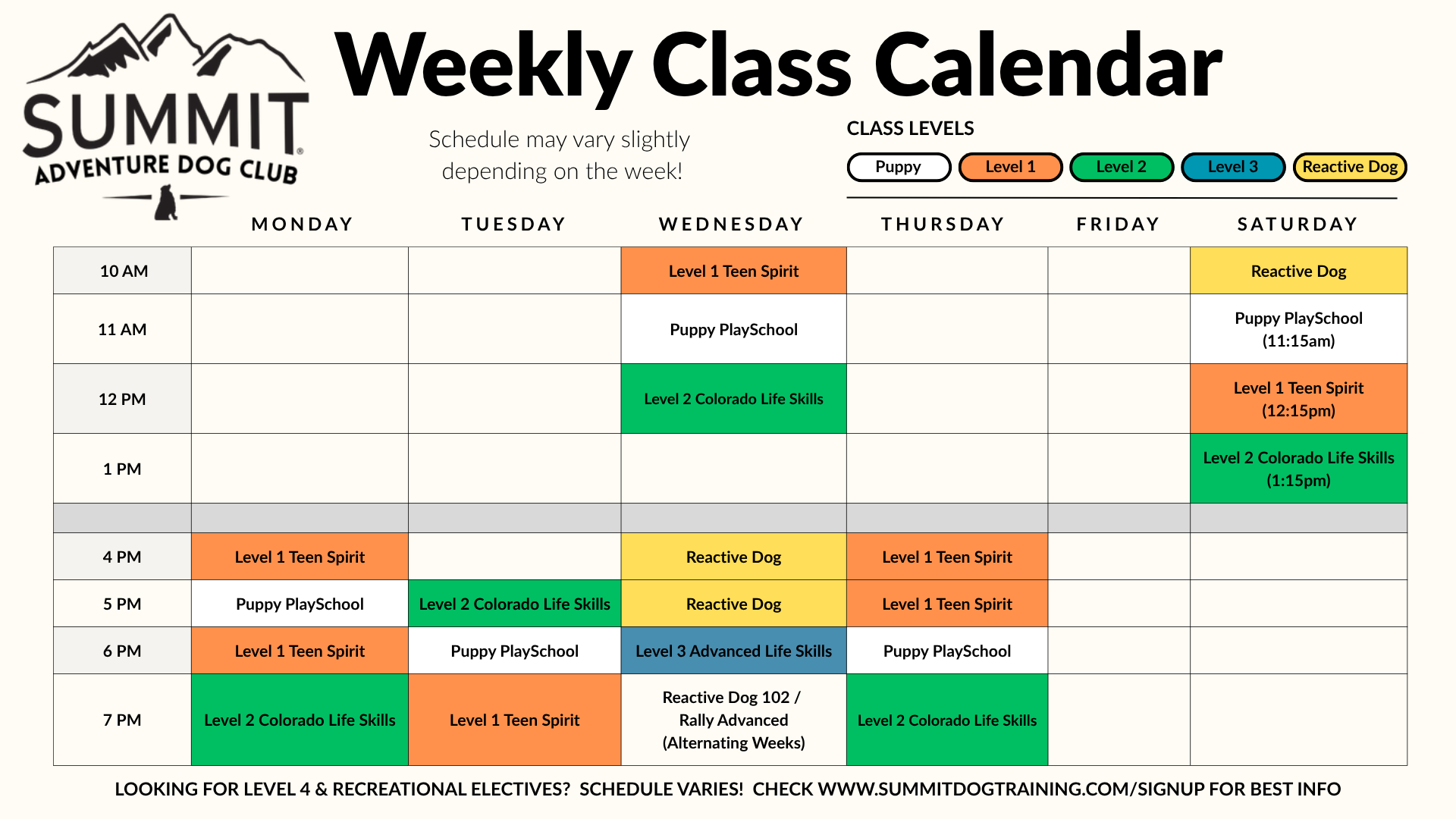 summit dog training group class schedule