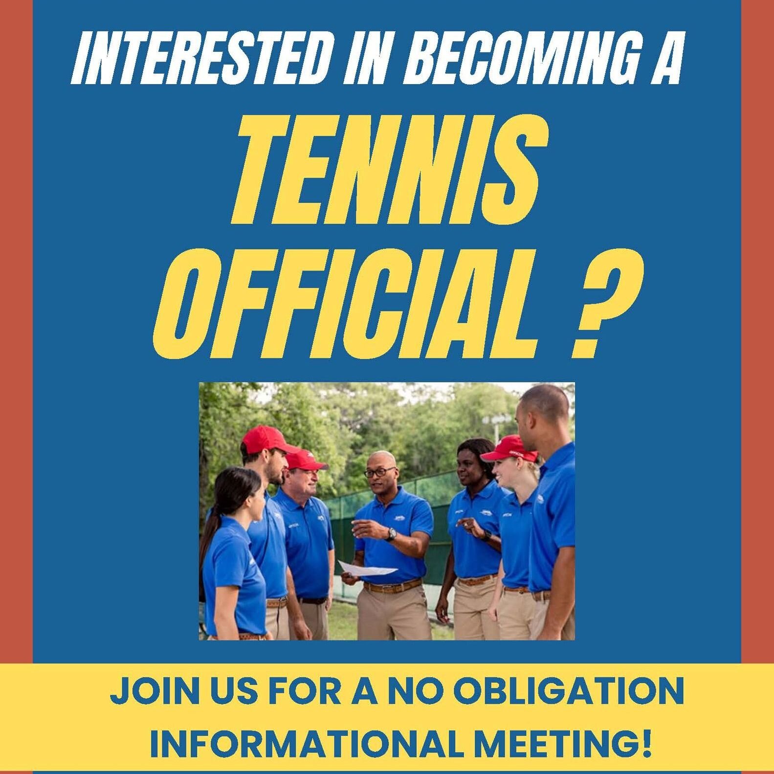 Interested in becoming a tennis official? Join us for a no obligation info meeting May 20 4-5p Aston Park, register here: https://form.jotform.com/230814022670042