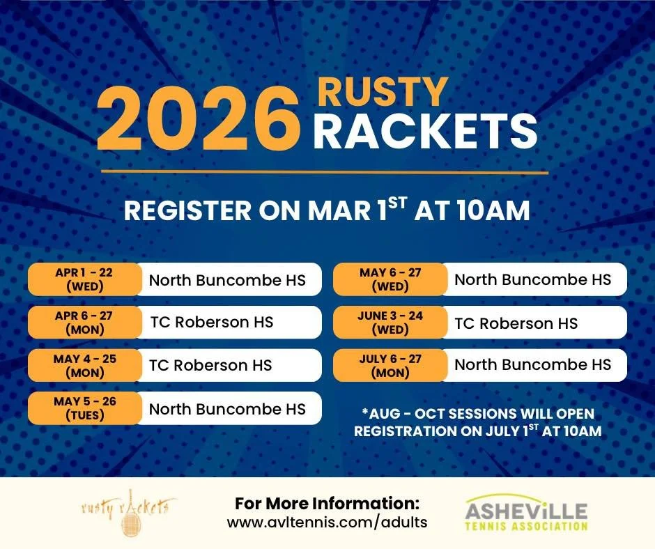 Register for Rusty Rackets on March 1st at www.avltennis.com/adults !