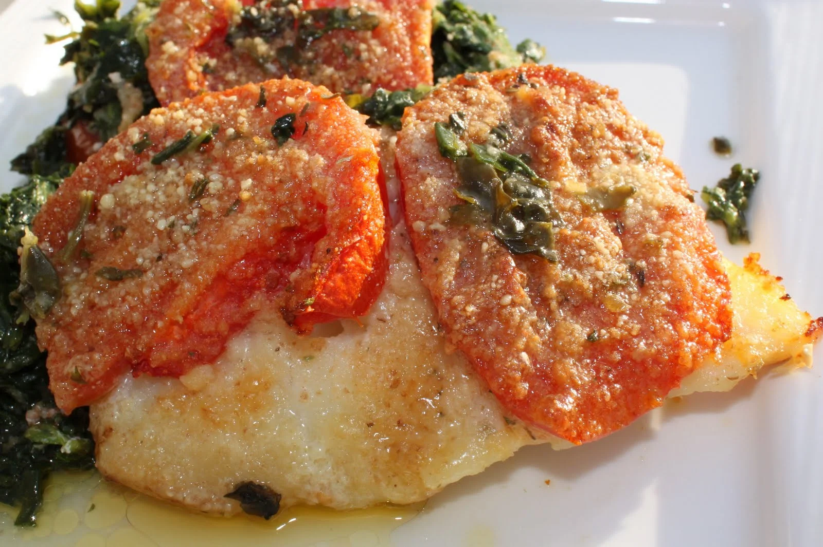 Baked Fish with Spinach and Tomatoes