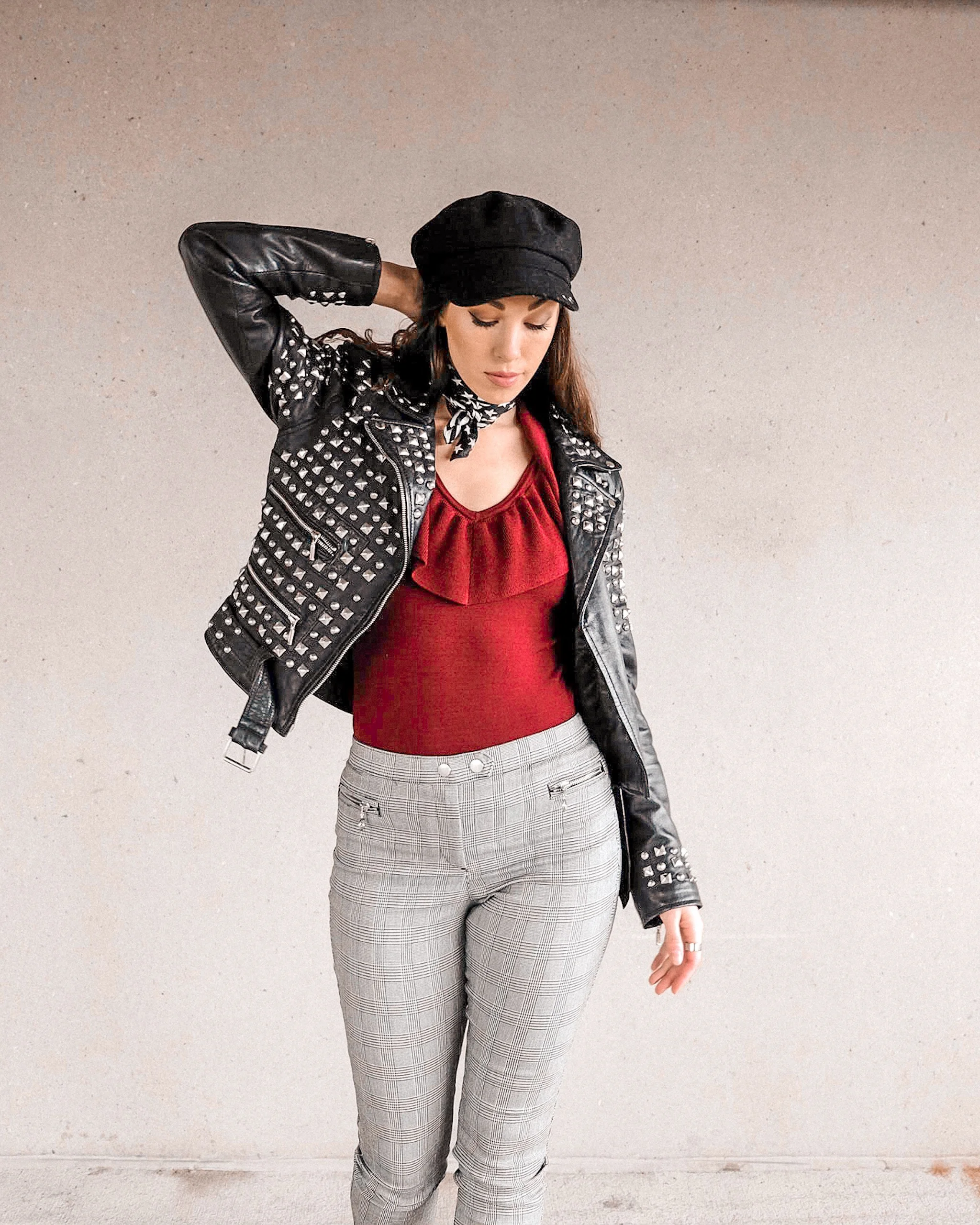 Paris Off the Shoulder Top Plaid Pants Style by Nicole in Colour
