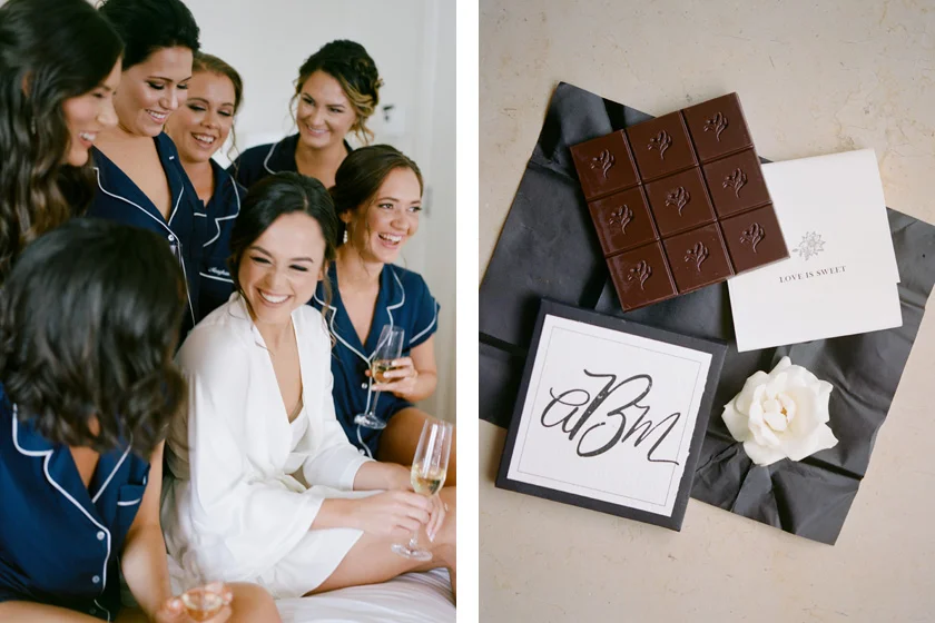 Blue Pajamas for bridesmaid gifts with white piping
