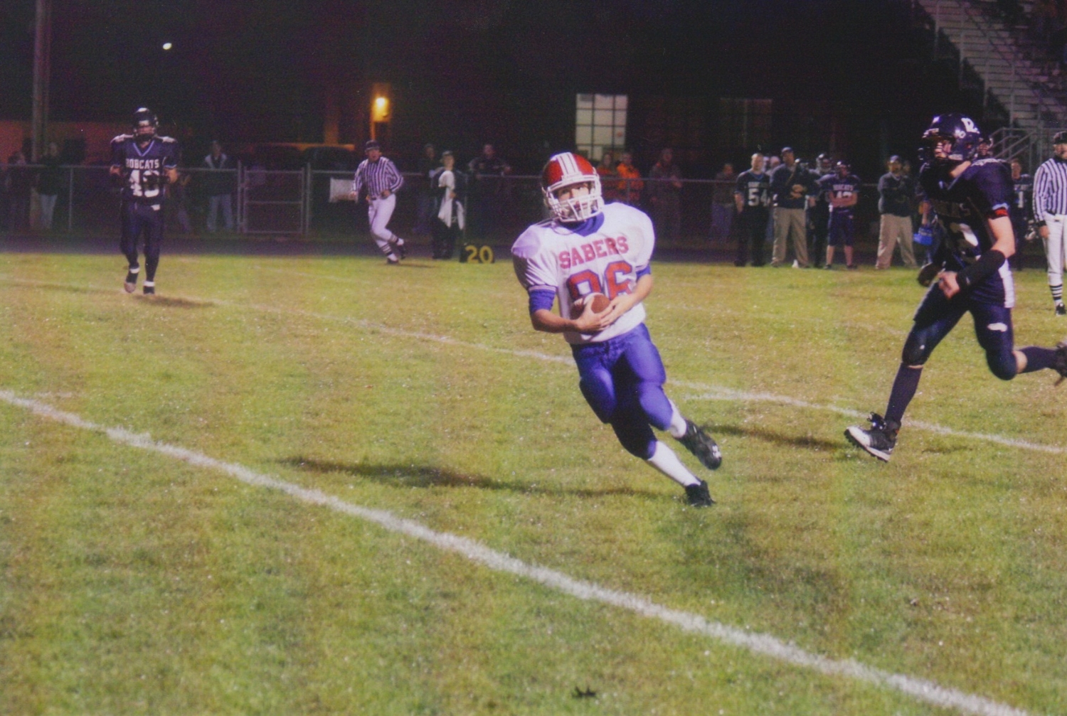 A rare sports moment: myself heading for the end zone after a completed catch.