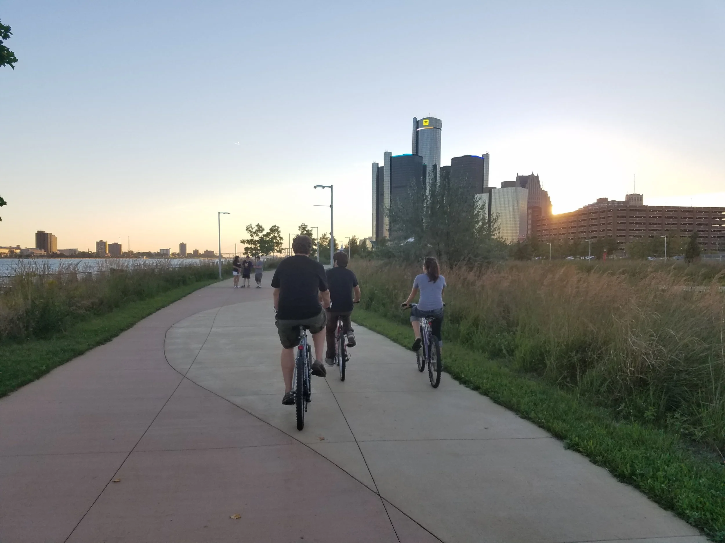 Biking on the Detroit River Walk.