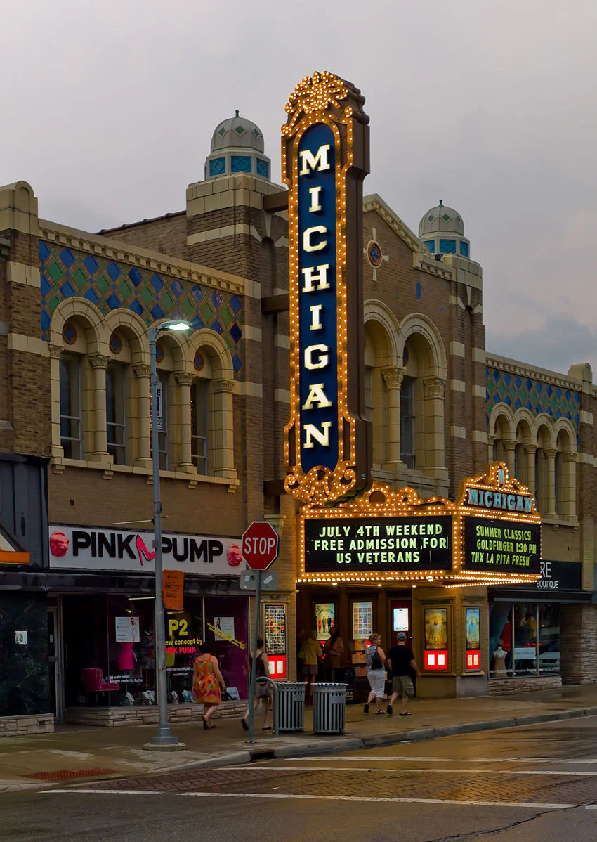 The Michigan Theater marquee helps light up East Liberty Street (Photo: Wikimedia Commons )