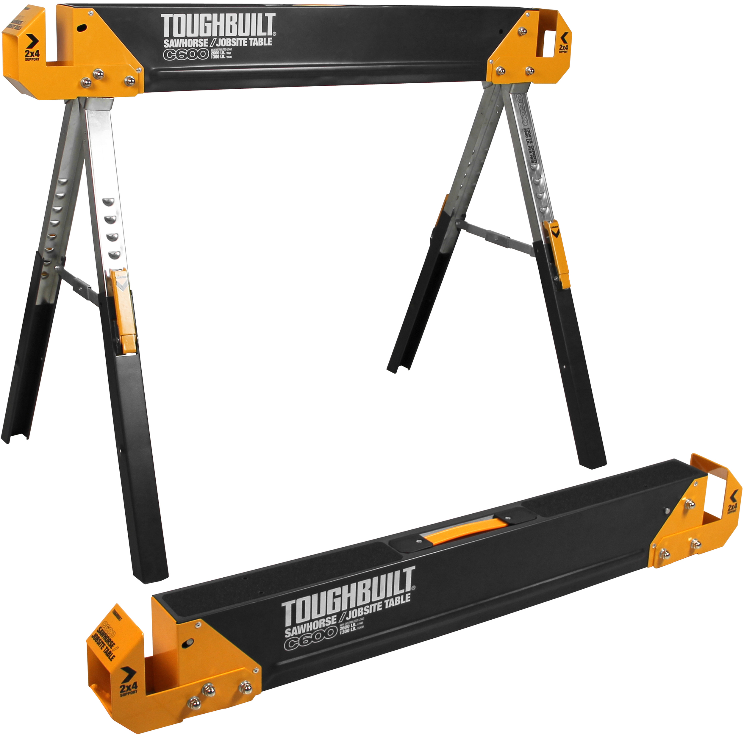 TOUGHBUILT Sawhorse Jobsite Table Steel 1300 lb Load Adjustable Height Width 