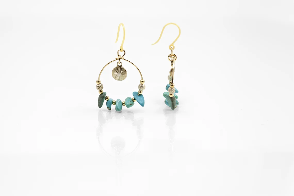 Gold Charm with Turquoise Drop Earrings