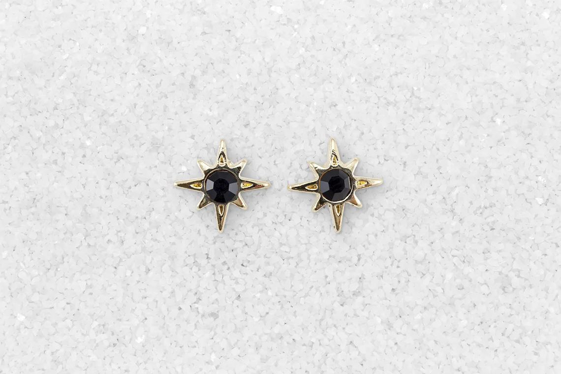 Star with Black Glass Earrings