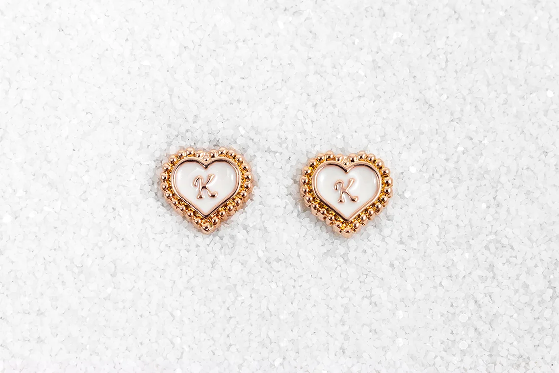 'K' Heart Stud Earrings