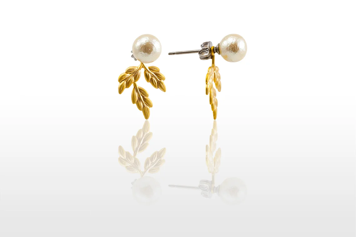 2Way Pearl with Leaf Earrings