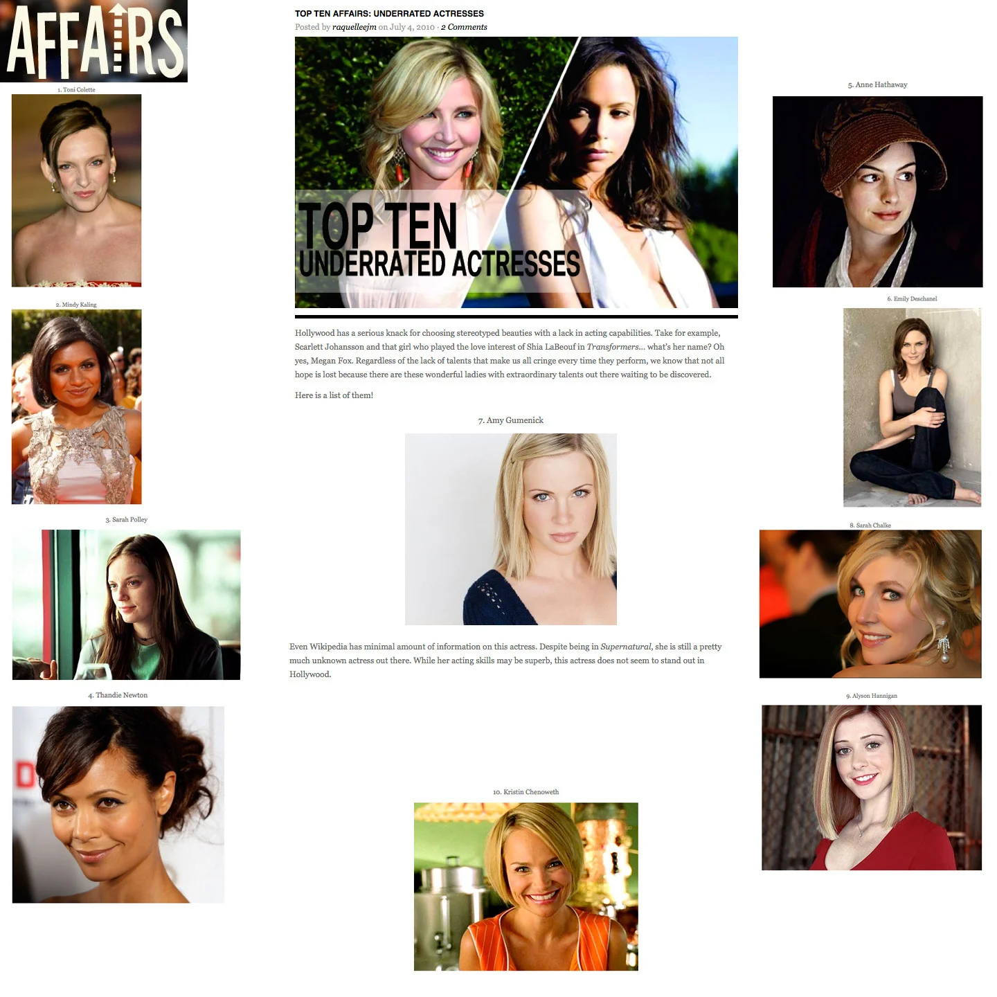 AFFAIRS MAGAZINE TOP TEN UNDERRATED ACTRESSES