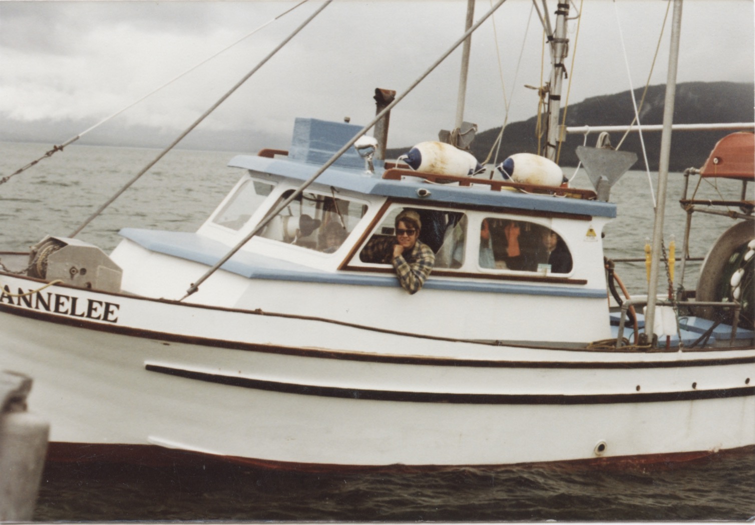 The Petersons aboard their first gillnet boat, the F/V AnneLee , in 1981.