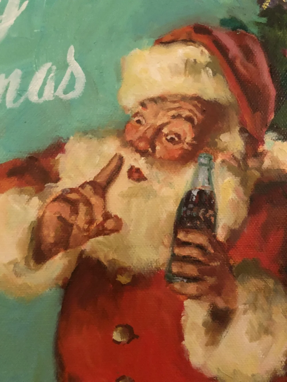 Shushing Coke Santa with barking miniature schnauzer 18