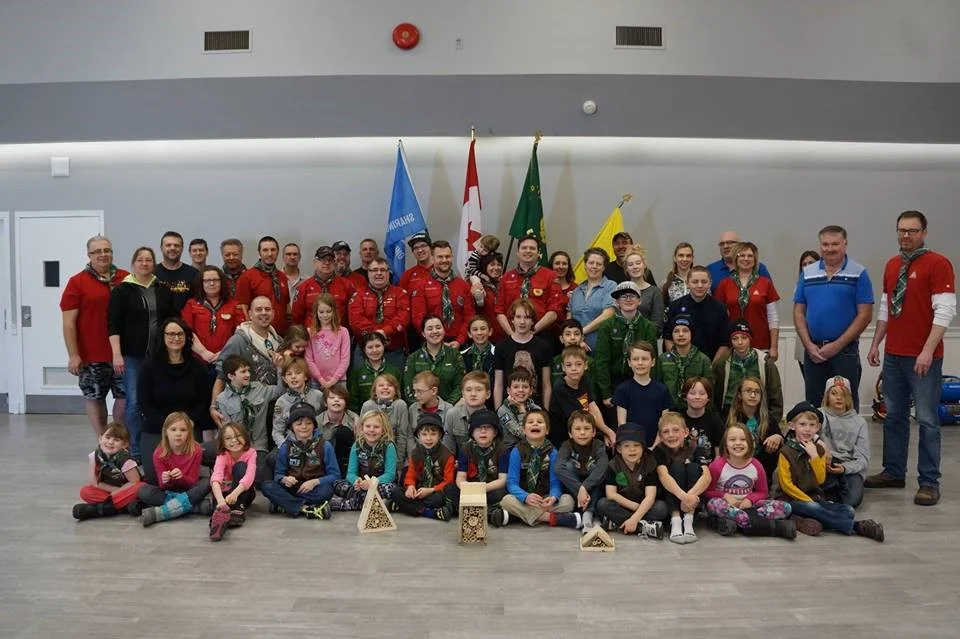 2nd St. Albert Scouts Launch of Good Turn Week – sample bee houses on display
