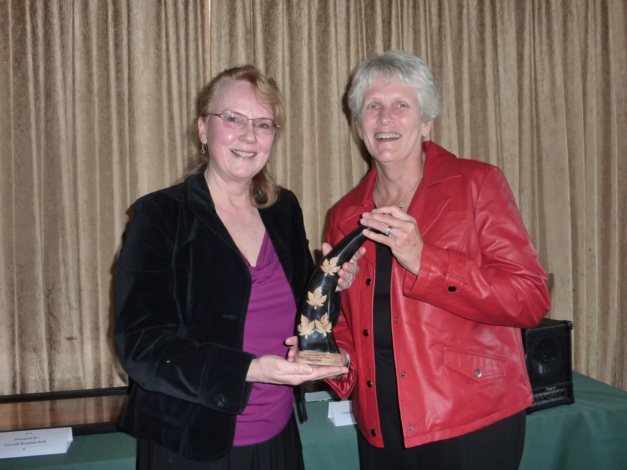 Pam Wight and Marg Reine with the Edgar T. Jones Award for Conservation