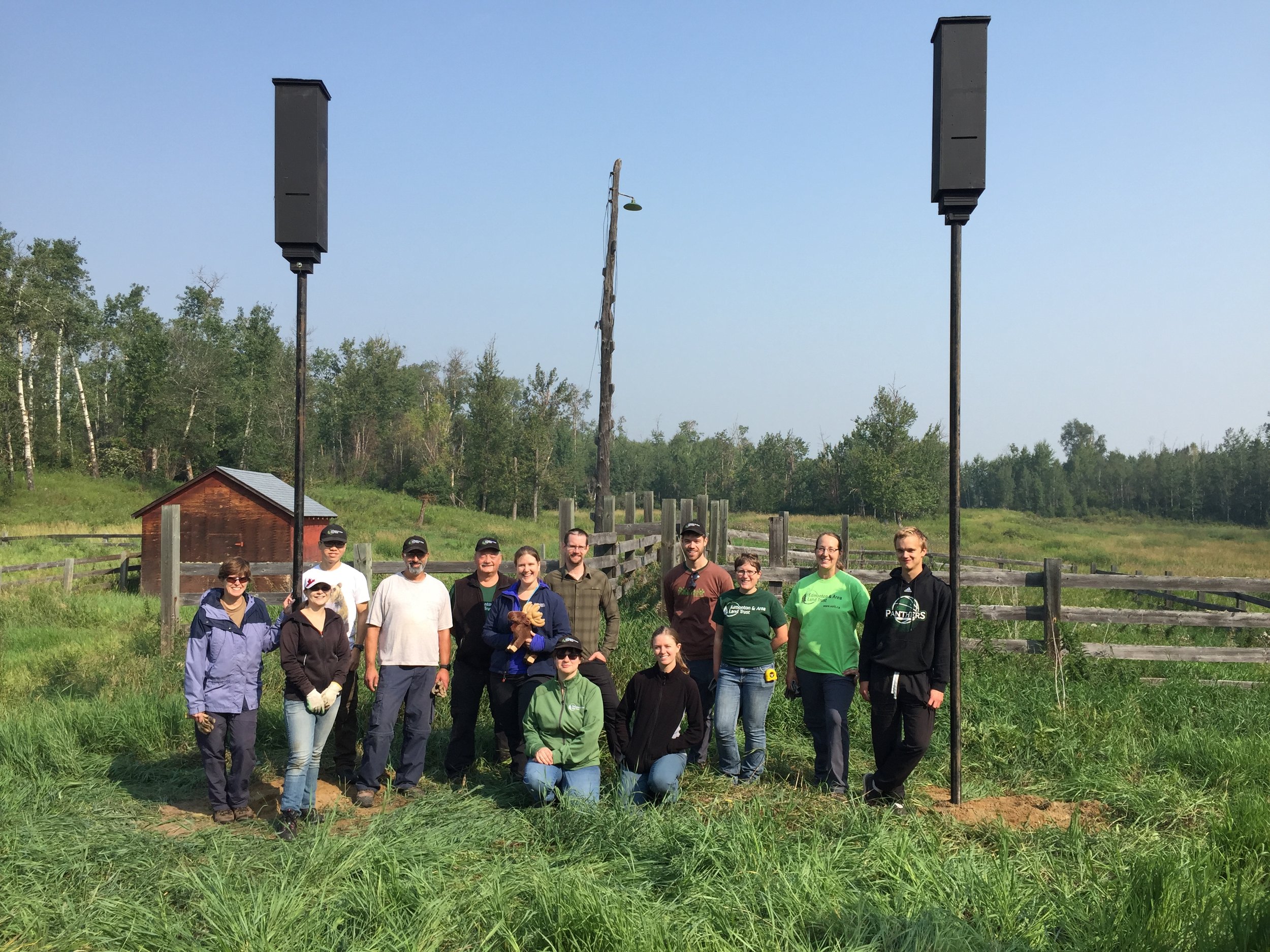 Volunteers installed two maternity bat boxes at a soon-to-be announced new EALT securement near Elk Island Park