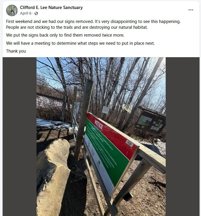 Clifford E Lee - vandalism, theft, and visitors disrespecting their trail closures.