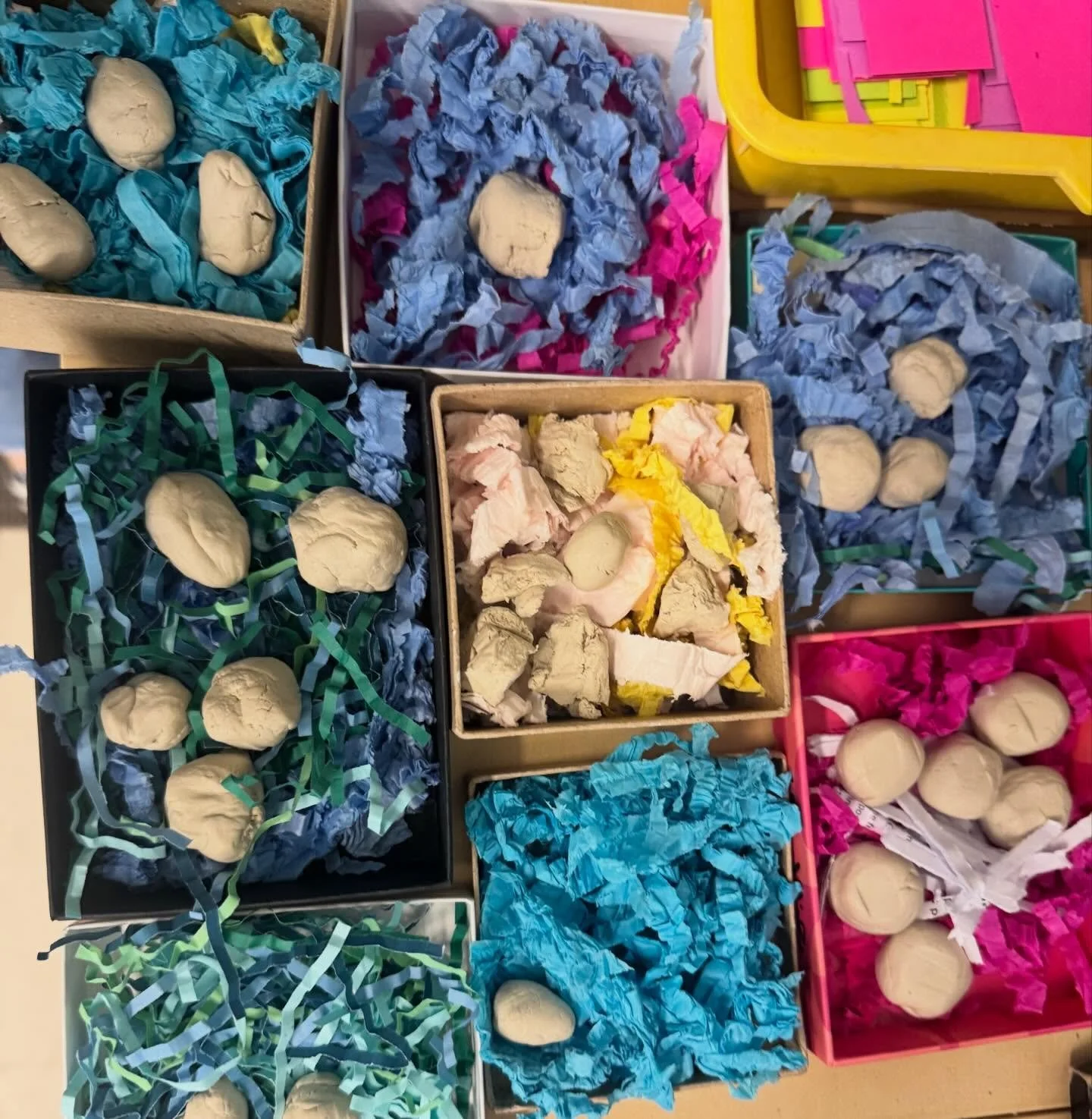 This week the Sprouts 🌱 Class had so much fun making nests and rolling eggs out of clay 🥚 and then creating their very own creatures that hatched the next day! What a fun Soring-filled week! Our real eggs have arrived as well and we are busy learni