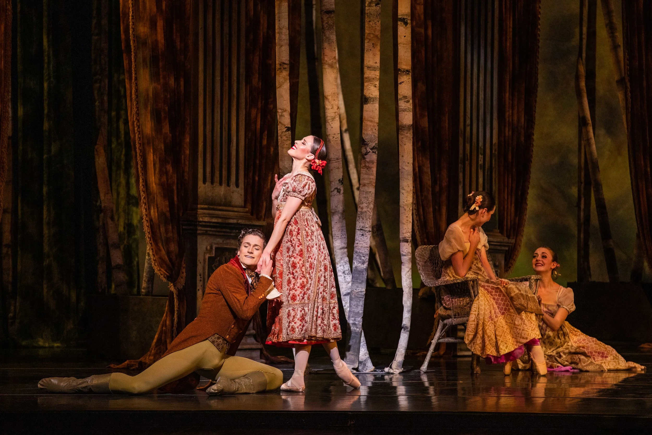 Soloists Jordan Veit (left) and Chelsea Keefer as Lensky and Olga, with artists of Ballet West. Photo by Beau Pearson.