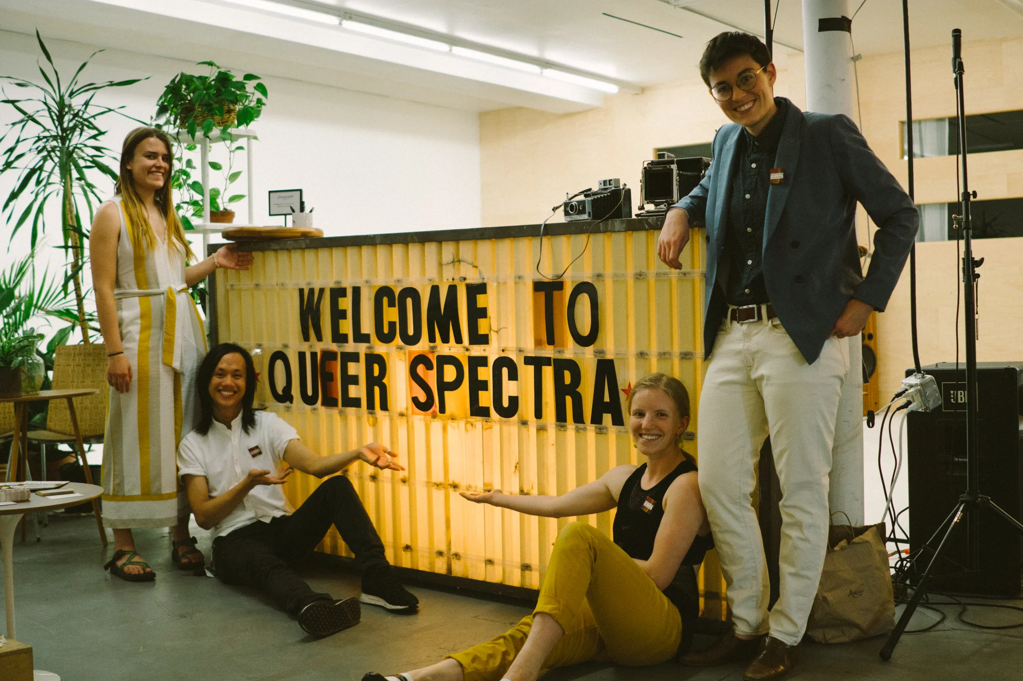 Queer Spectra Arts Festival co-founders (from left to right) Aileen Norris, Dat Nguyen, Emma Sargent, and Molly Barnewitz, pictured at Commonwealth Studios. Photo by Nora Lang.