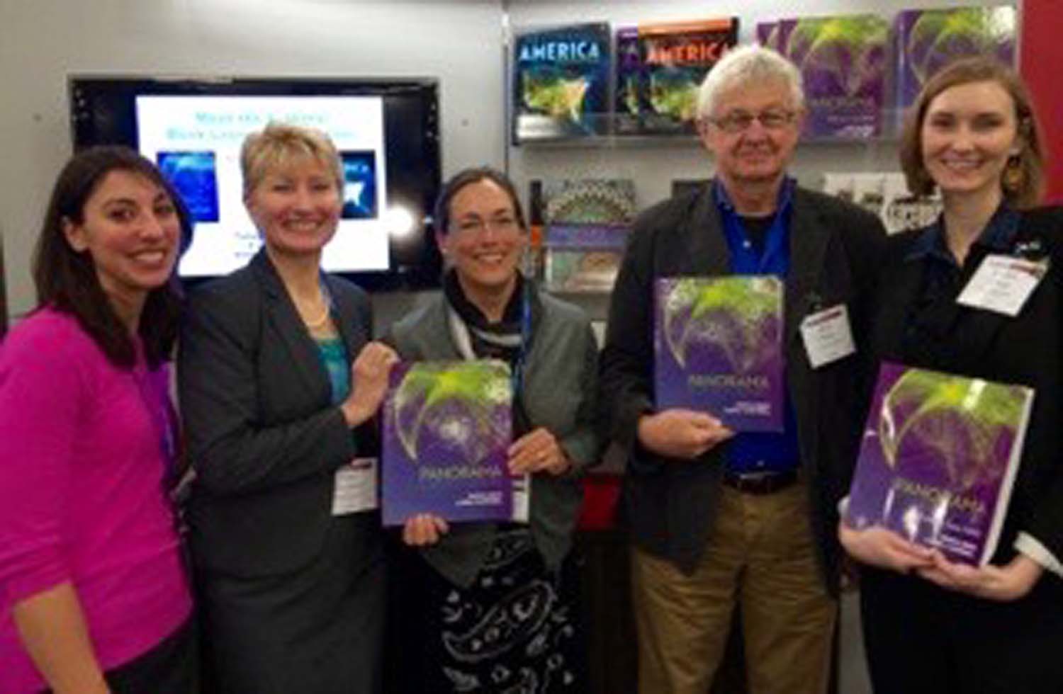 Launch of Panorama: A World History at the American Historical Association annual meeting in Washington, DC, January 2014. Authors Ross Dunn and Laura Mitchell (center) with McGraw-Hill Education editors.