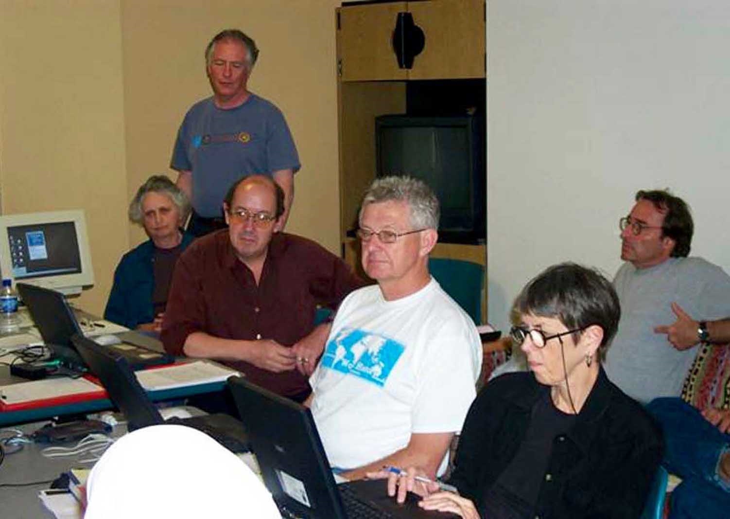 The World History for Us All project in development, summer 2002. From left Anne Chapman, Terry Burke, David Christian, Ross Dunn, Felicia Eppley, Bob Bain.