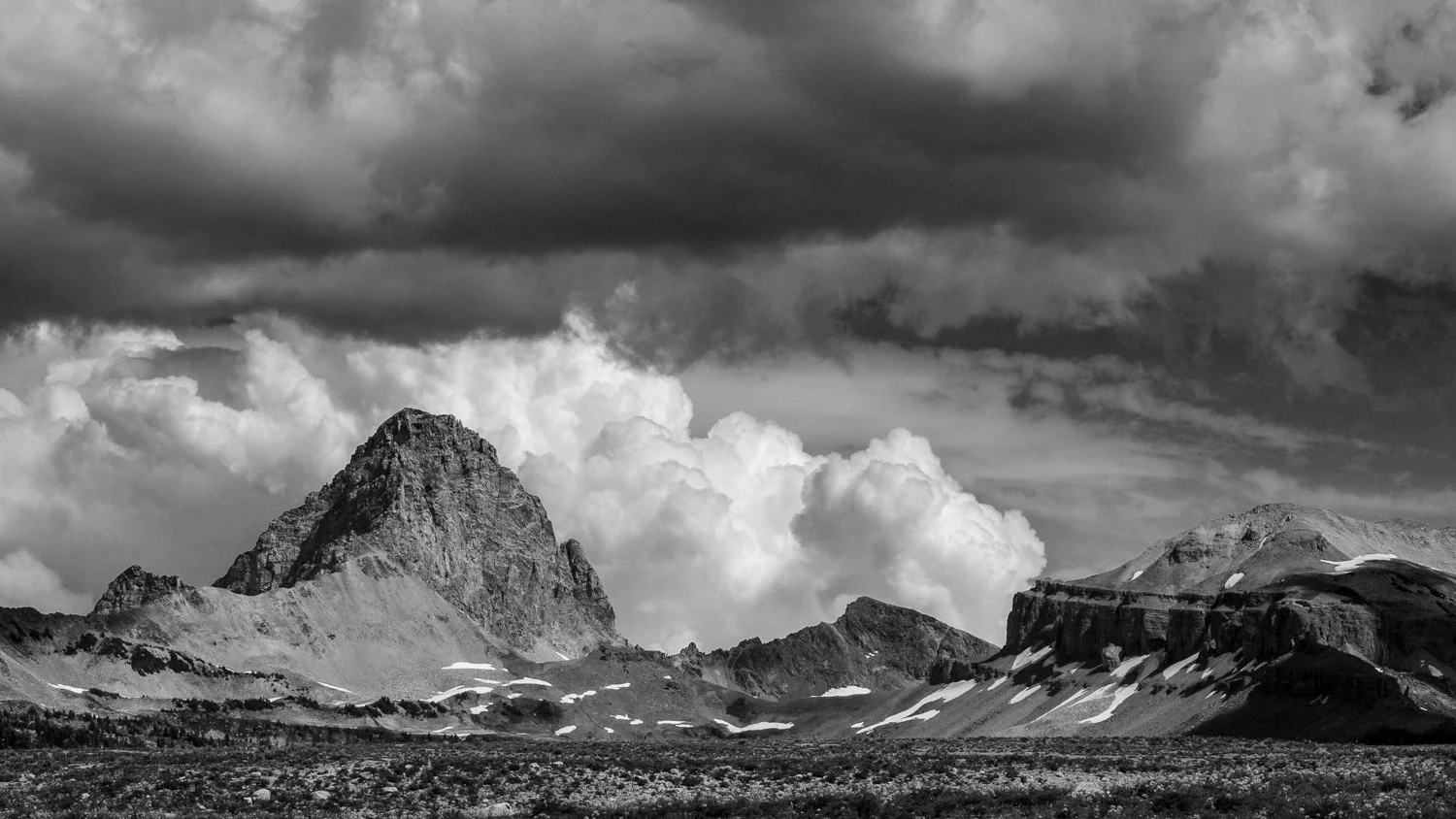 "Cloud Encroachment" Black and White Landscape Photograph B & W of Alaska Basin in Teton Mountains, Wyoming