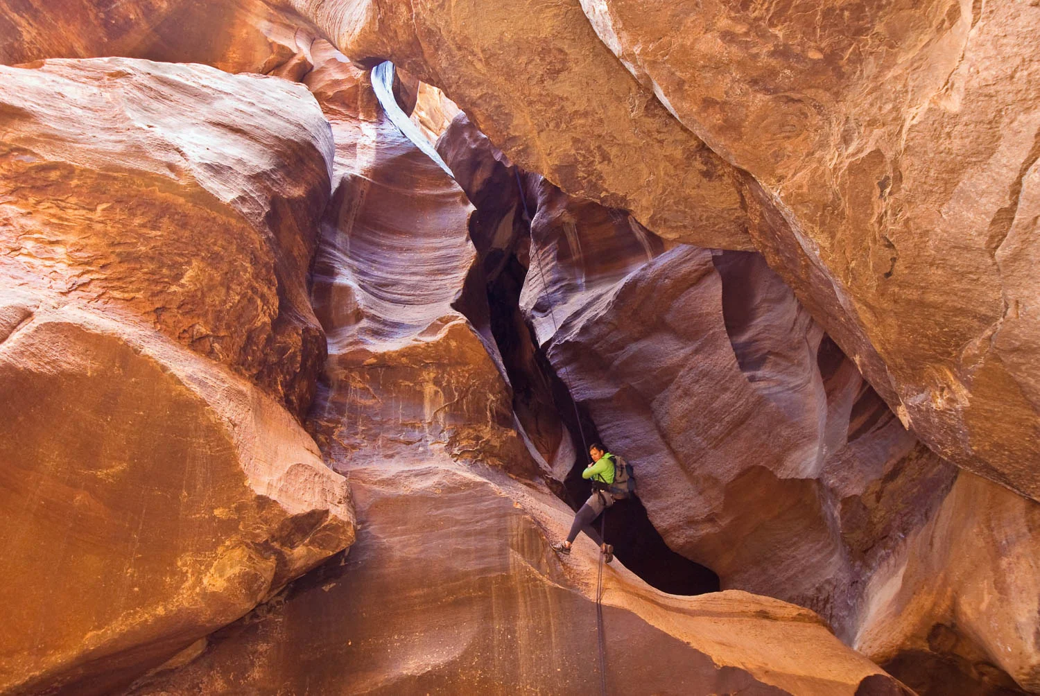 Long Rappel into Pine Creek, Zion National Park, Utah.
