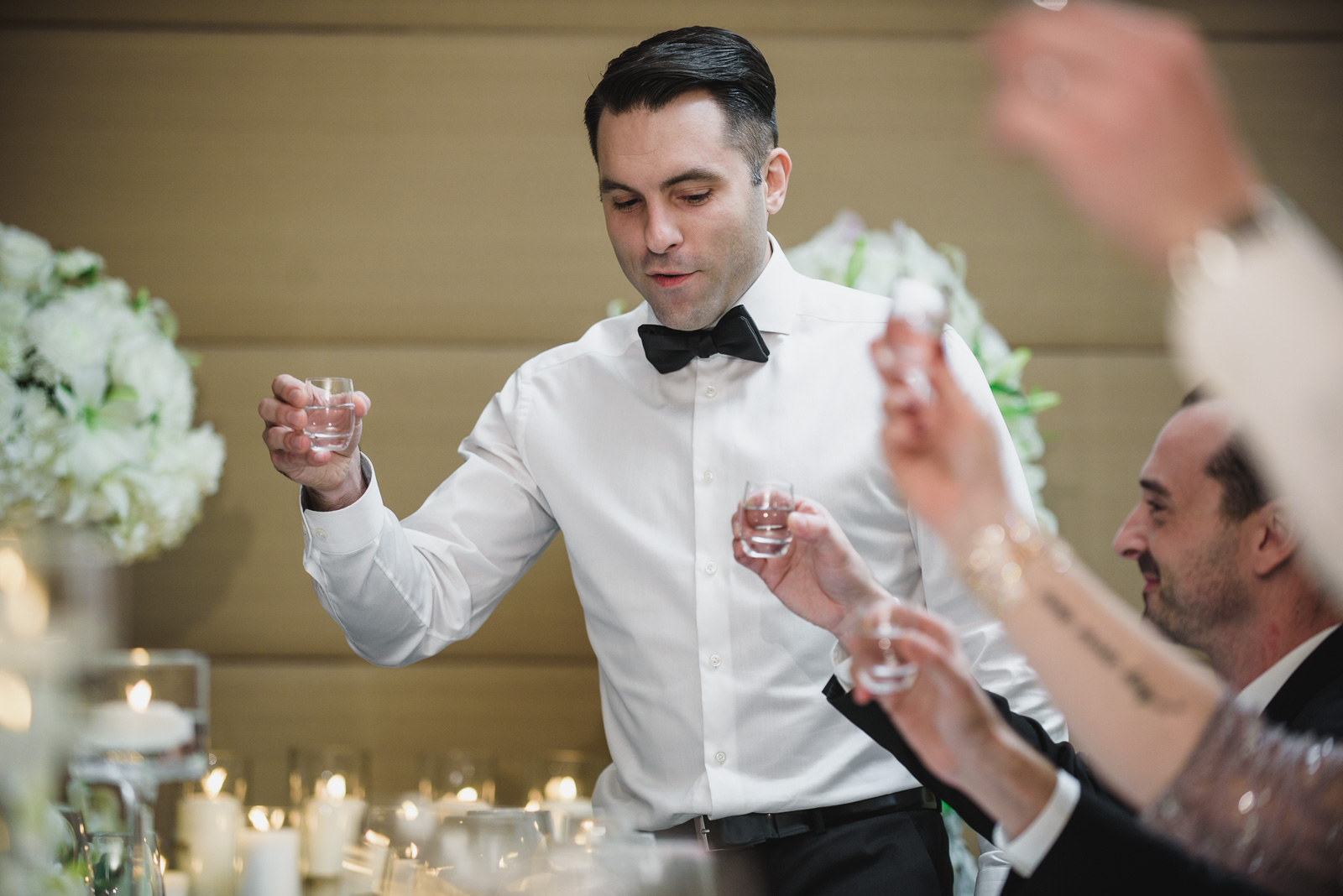 groom gives a toast at the Pear Tree Restaurant in Burnaby BC - Vancouver Island Wedding Photographer