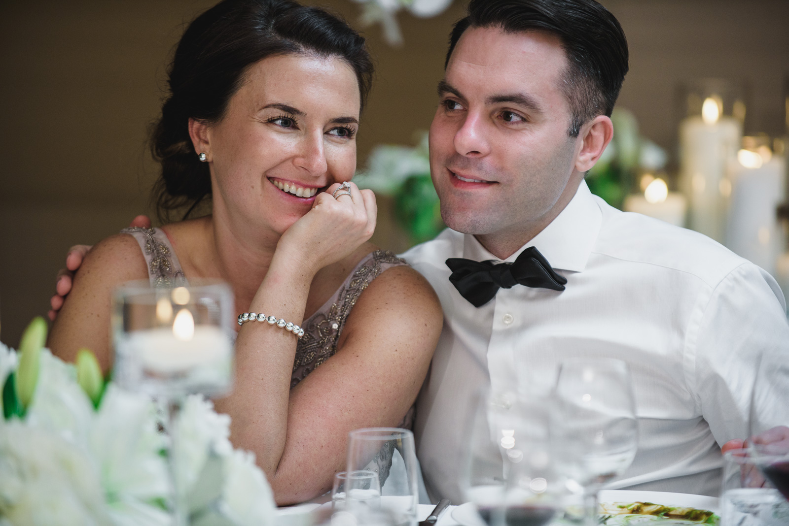 smiling bride and groom at the Pear Tree Restaurant in Burnaby BC - Vancouver Island Wedding Photographer