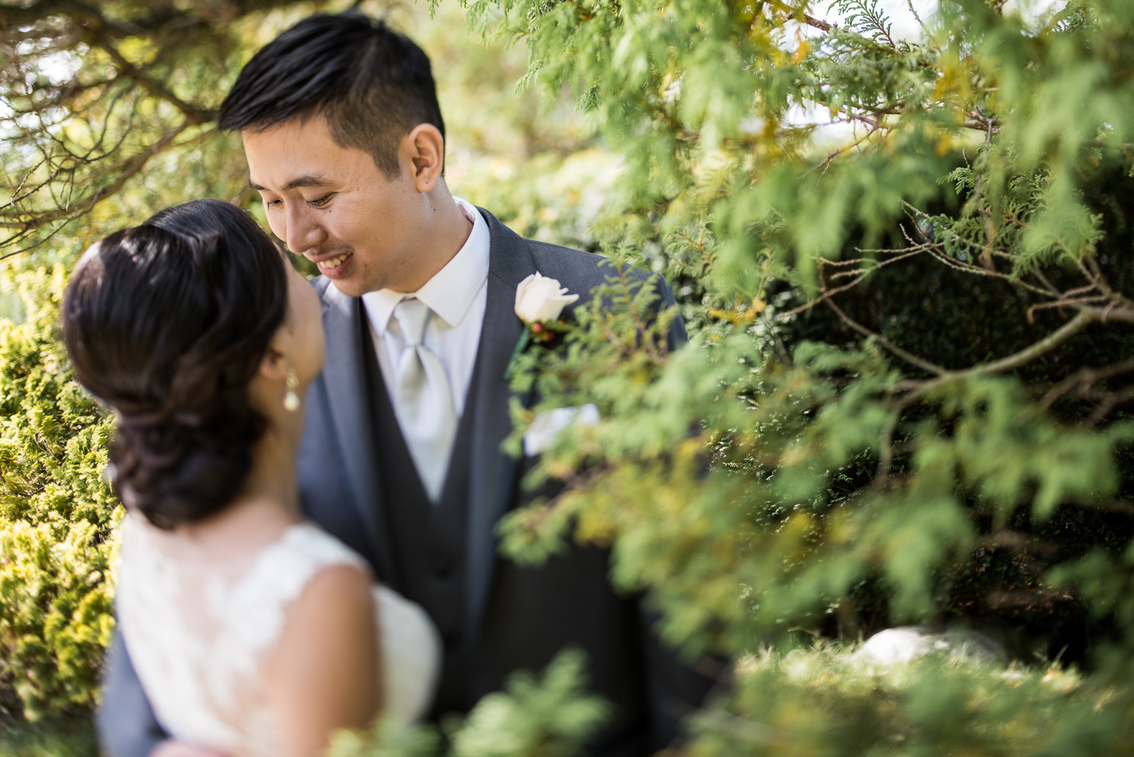 bride and groom portrait outdoors at cecil green park house on ubc campus in vancouver - victoria wedding photographers