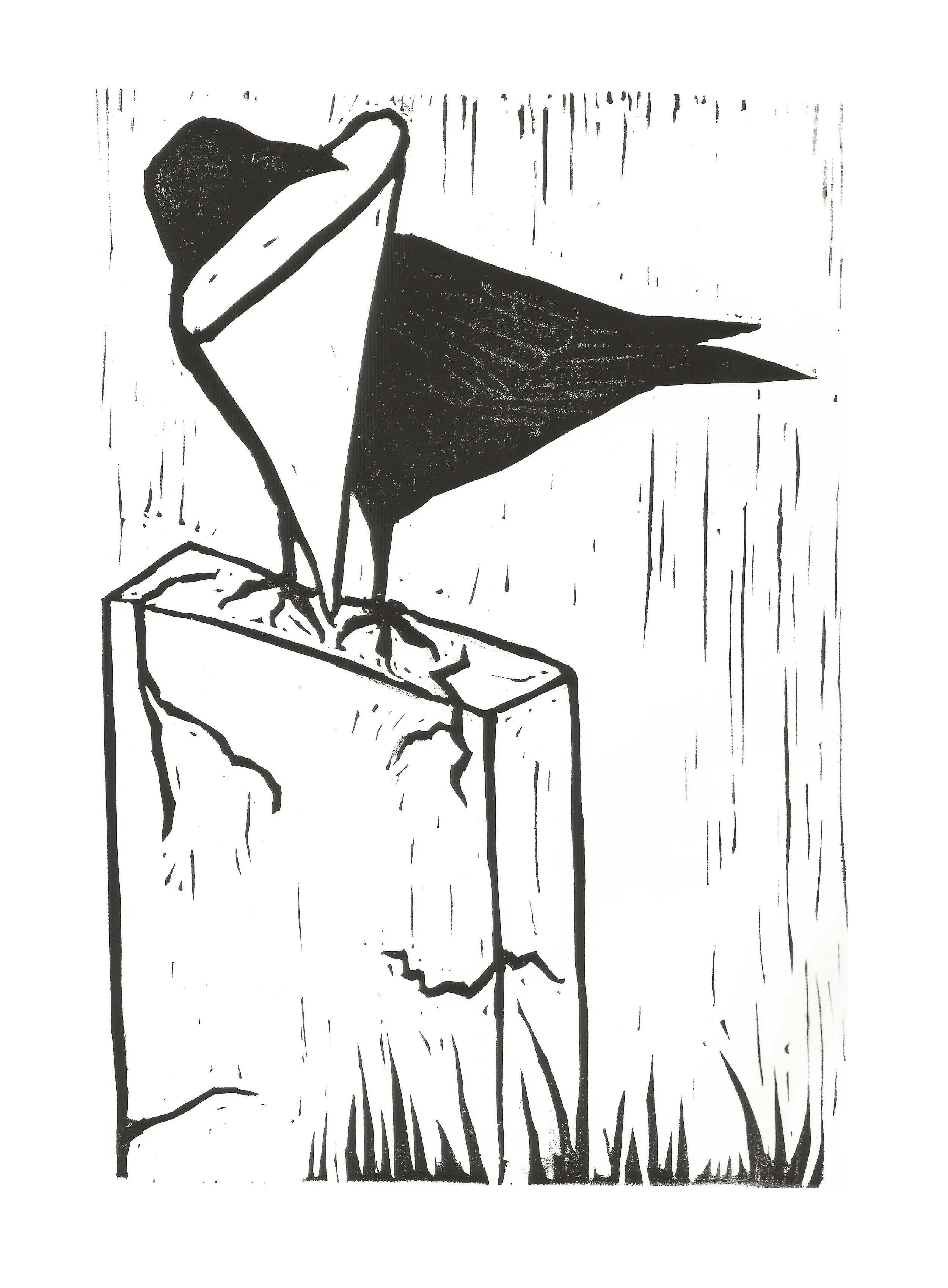 Untitled (2018), linocut on paper, 9inx12in