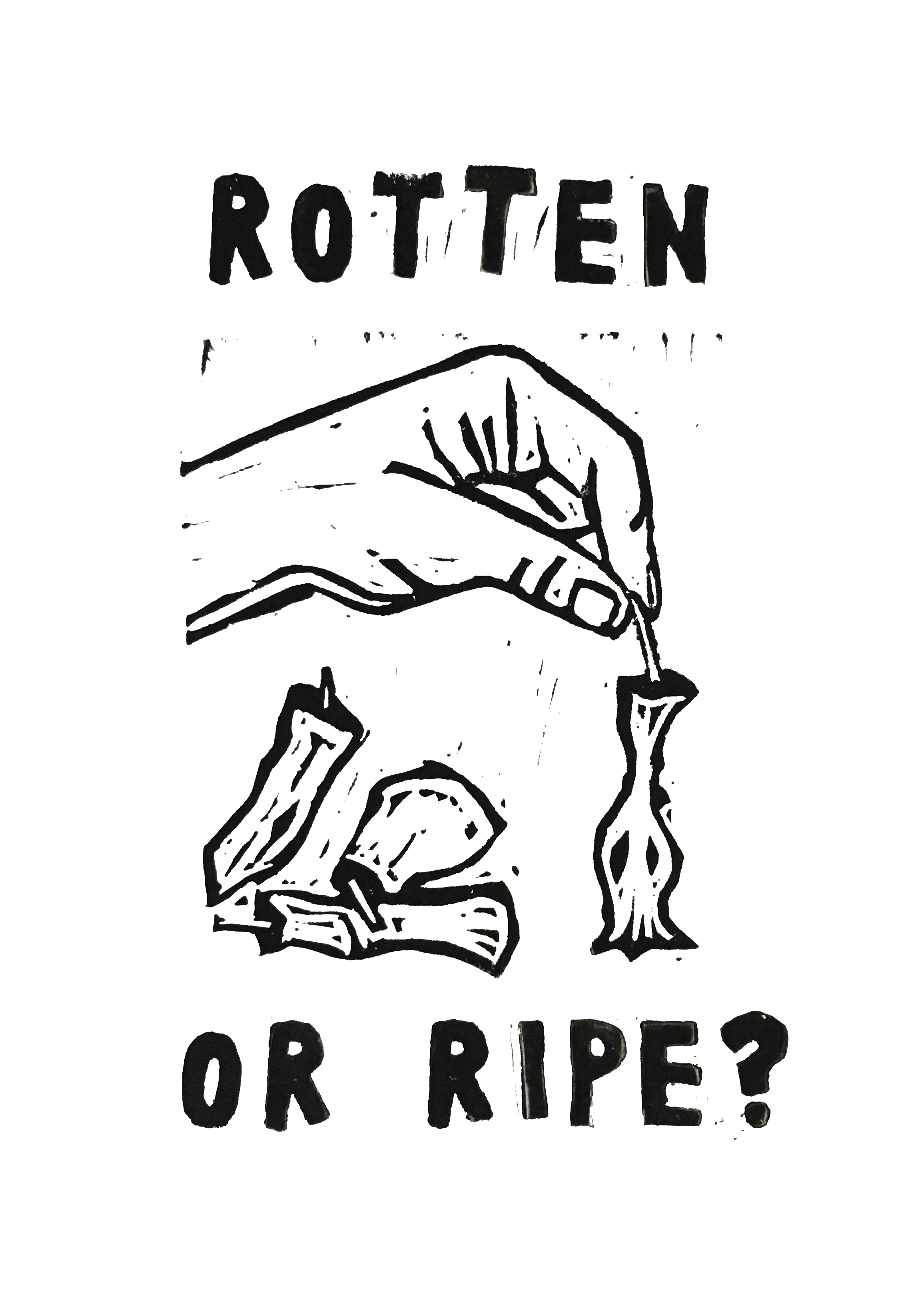 Rotten or Ripe? (2018), linocut on paper