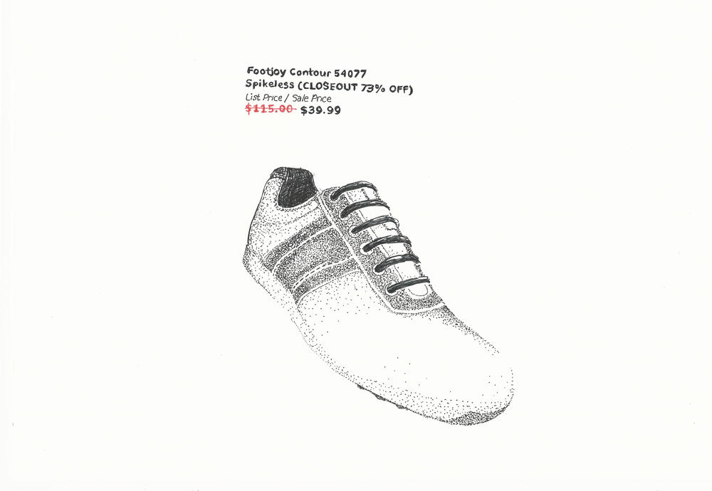 JACKIE SUMELL, KIJANA TASHIRI ASKARI/FOOTJOY CONTOUR SPIKELESS GOLF SHOE (ON SALE)/#H-54077 (DETAIL). TWO FRAMED WORKS ON PAPER. COURTESY THE ARTIST.