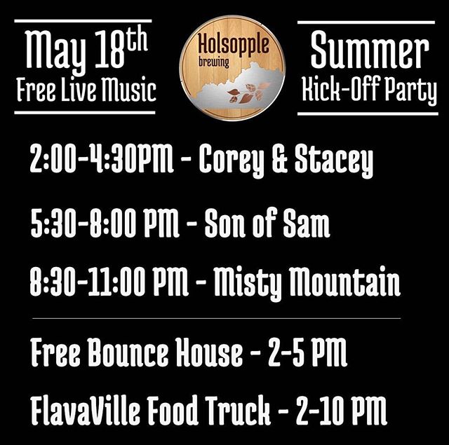 We&rsquo;ll be playing a rare hometown show on Saturday at @holsopplebrewing. Come hang with us! The Summer Kick Off Party is free and dog/kid friendly!