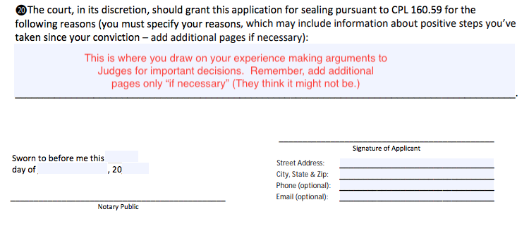 Here is a screen capture of part of the OCA conviction sealing motion form. My annotations are in red type.