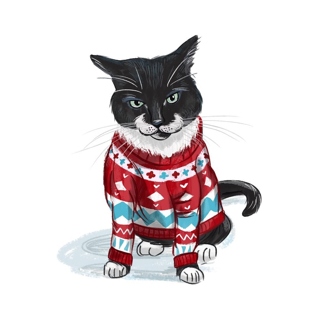 Panda&rsquo;s resting grinch face in her (sadly imaginary) festive jumper 😾🎄 for day 22 of @fionasmyth.writes #inkmas prompt list 
.
.
.
.
.
#inkmas23 #christmasjumper #uglychristmassweater #catillustration #christmasoutfit #artchallenge #createdai