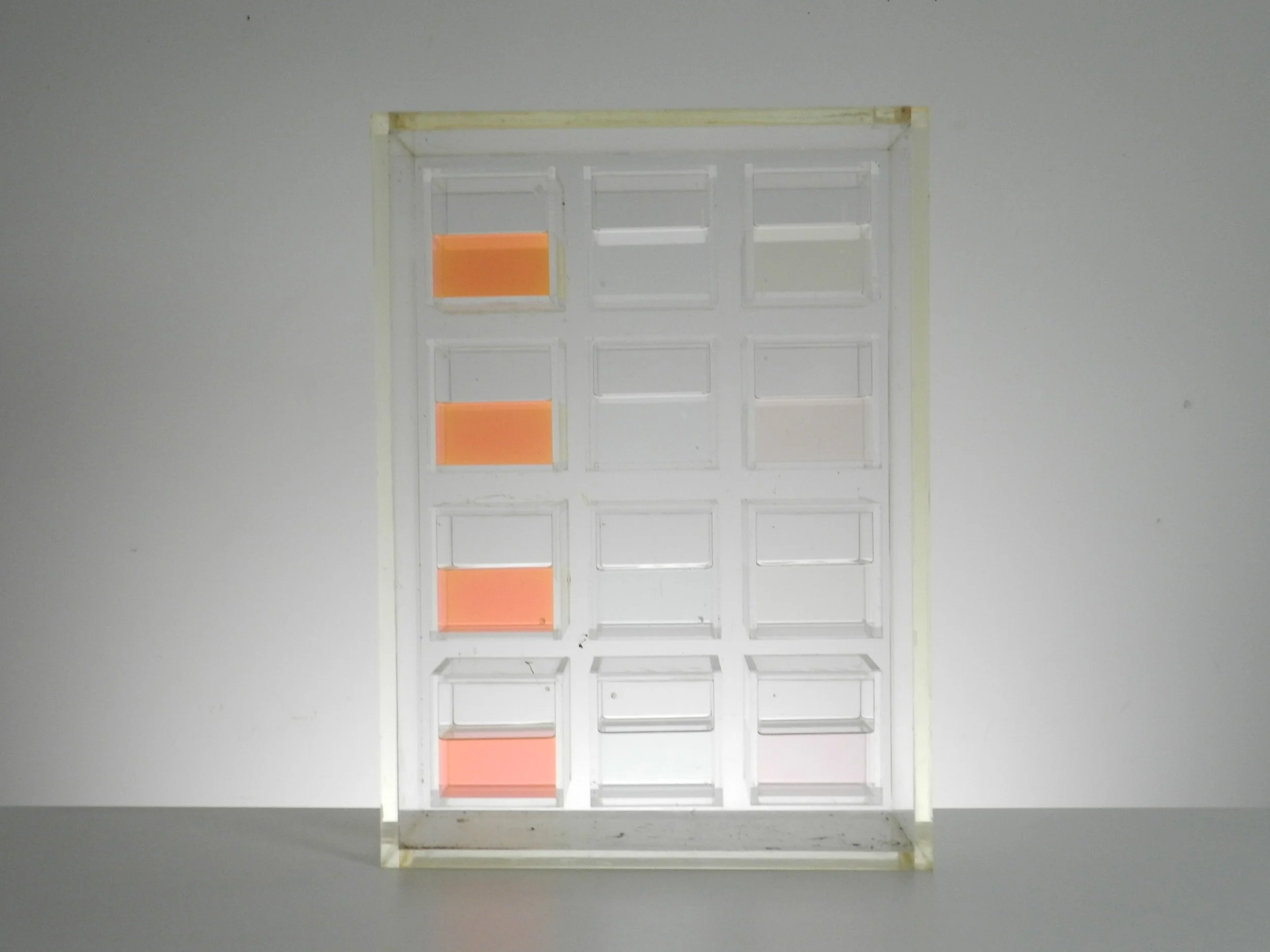 Large acrylic and liquid modernist sculpture. Unsigned, possibly by Michael Hayden.  Canada, 1970s.
