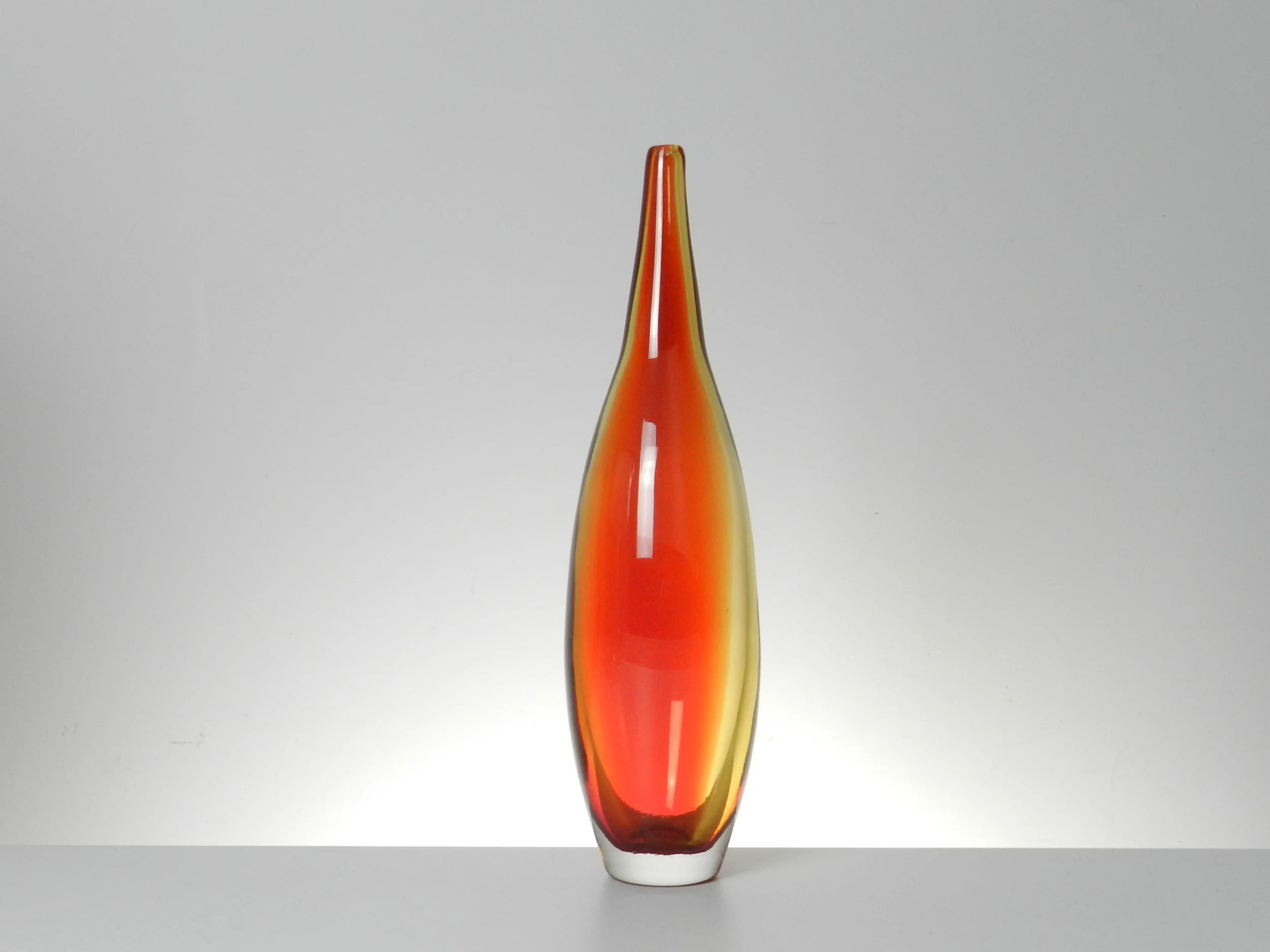 Tall glass vase attributed to Floris Meydam Leerdam.  Netherlands, 1950s.