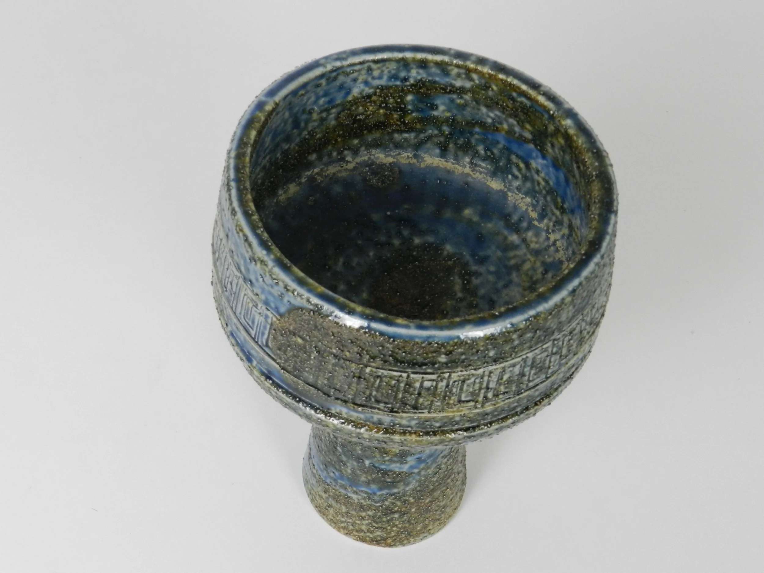 Brutalist ceramic pedestal bowl by Ikebana.  Japan, 1960s.