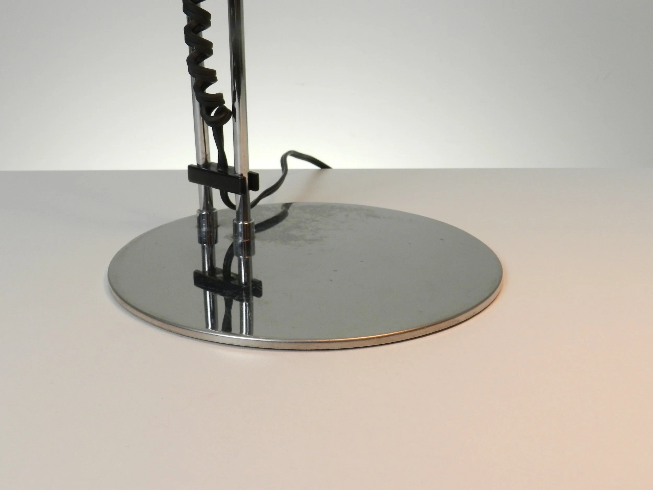 Modernist desk lamp in chrome, plastic and enameled metal by Nanbu.  Japan, 1970s.