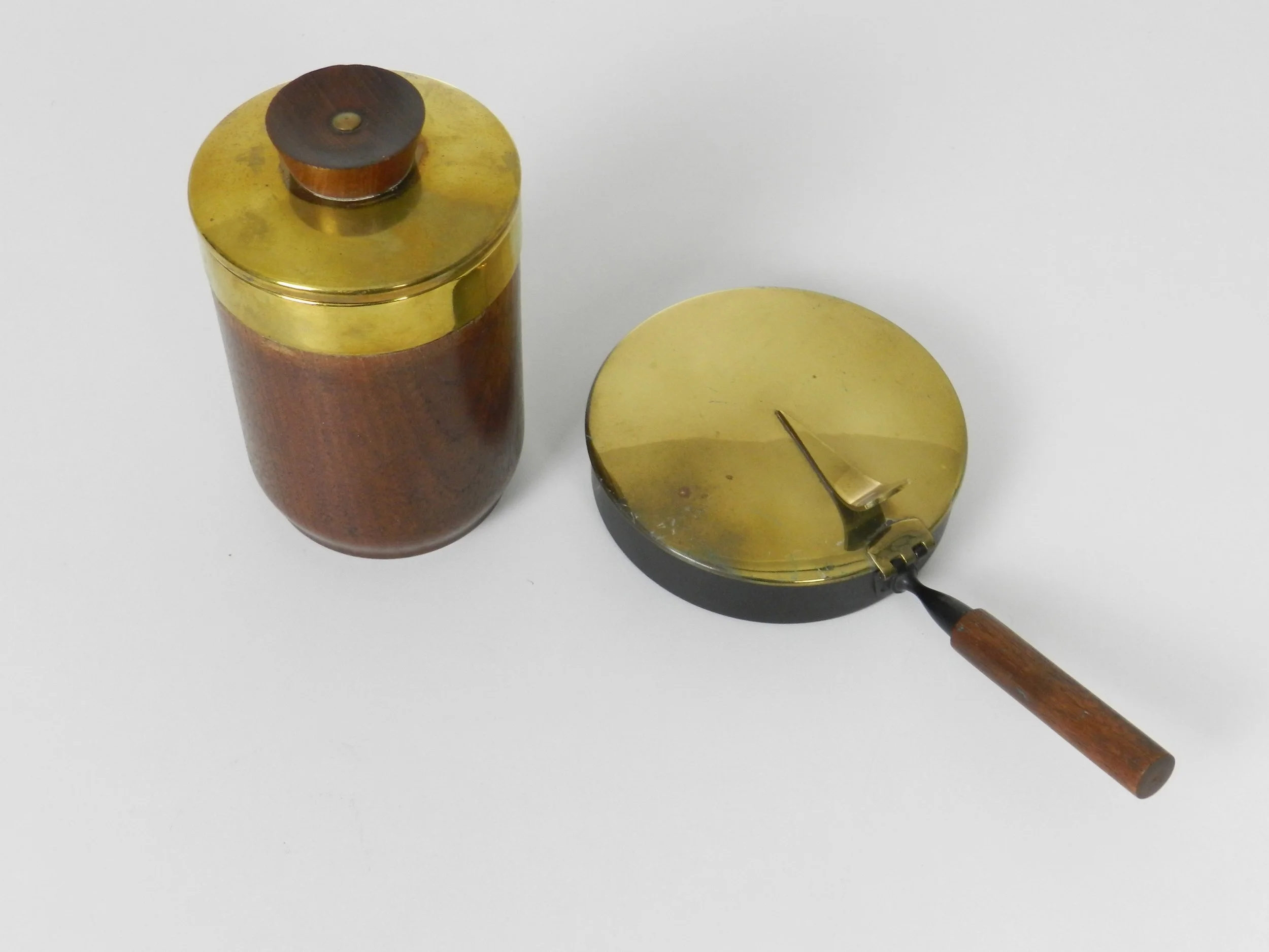 Vintage humidor and silent butler in teak and brass.  Italy, 1960s.