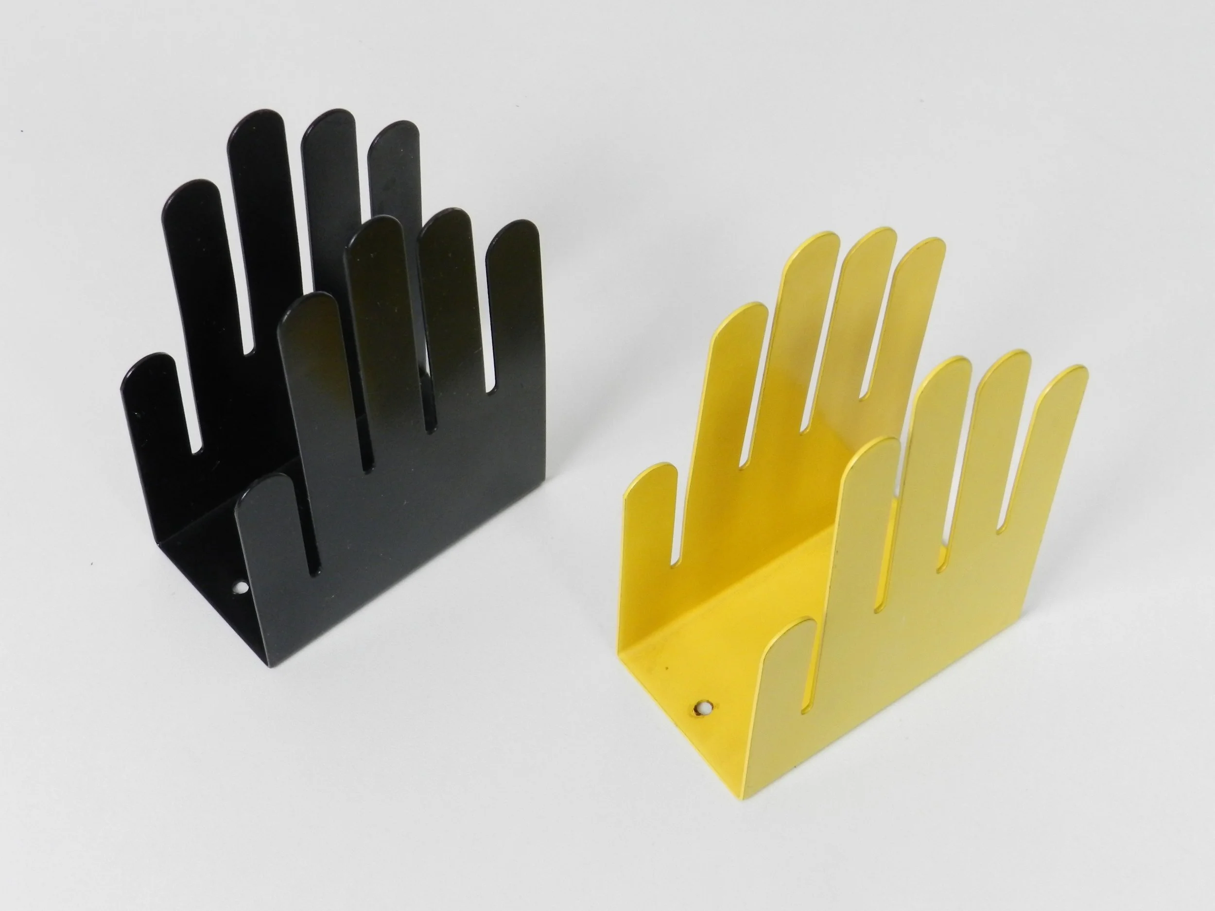 Pop art napkin holders in enameled metal by Spectrum Div. Designs.  USA, 1970s.