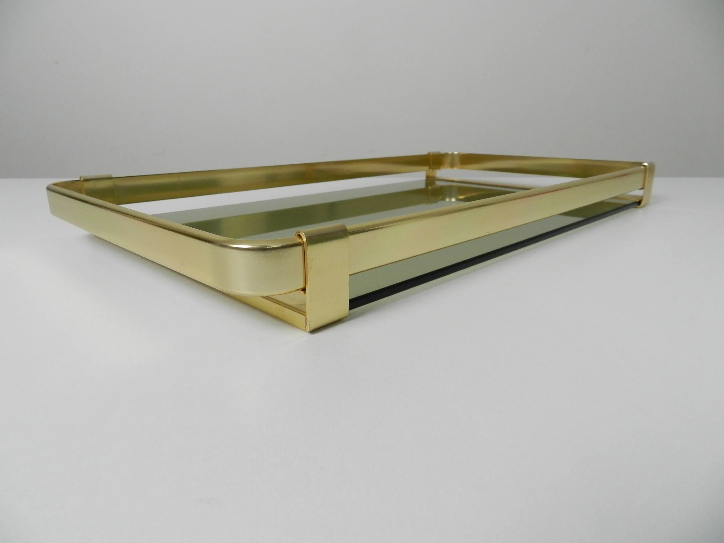 Modernist tray in brass and smoked glass by MB.  Italy, 1970s.