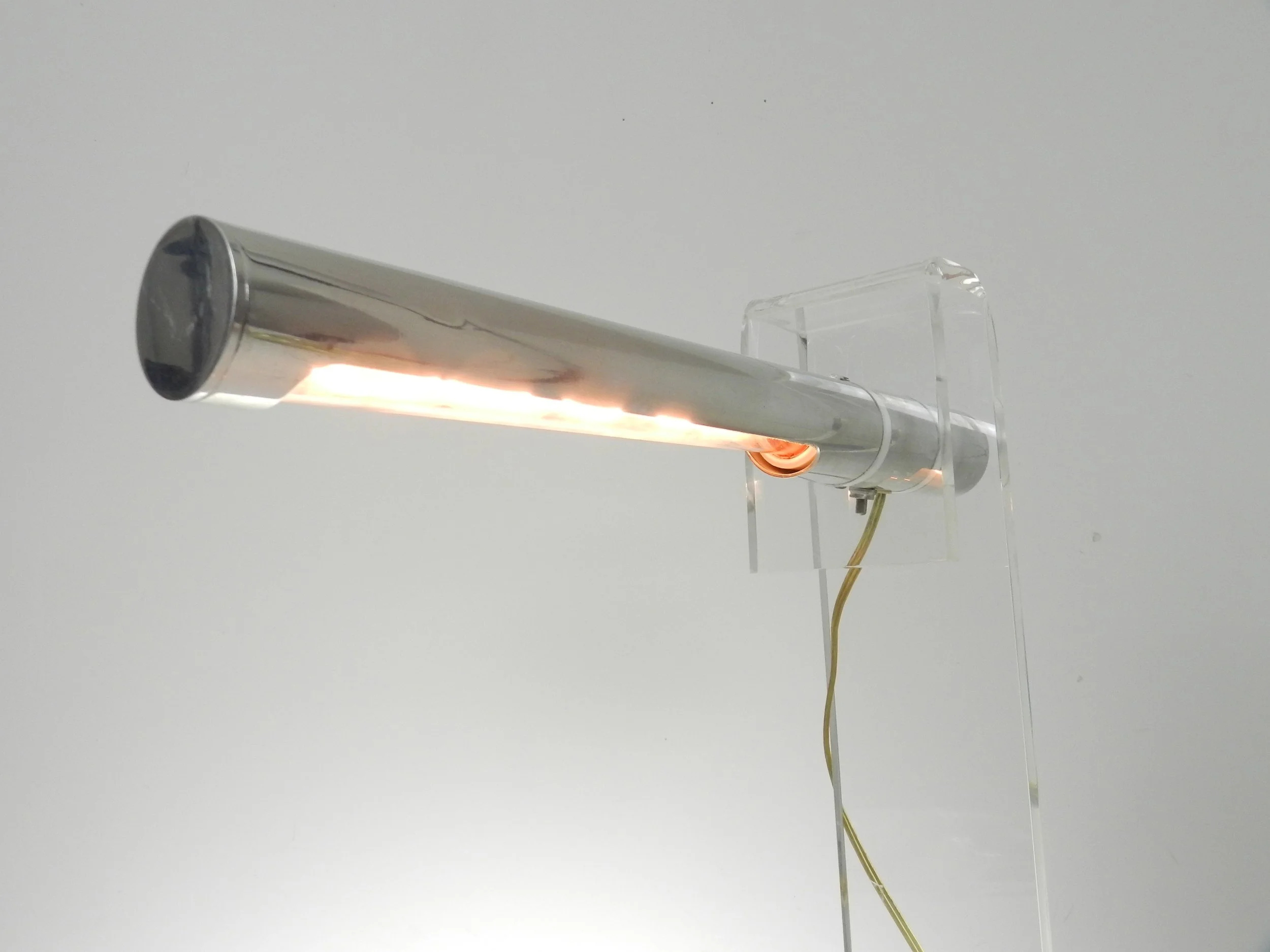 Large lucite and chrome desk lamp designed by Robert Sonneman.  USA, 1970s.