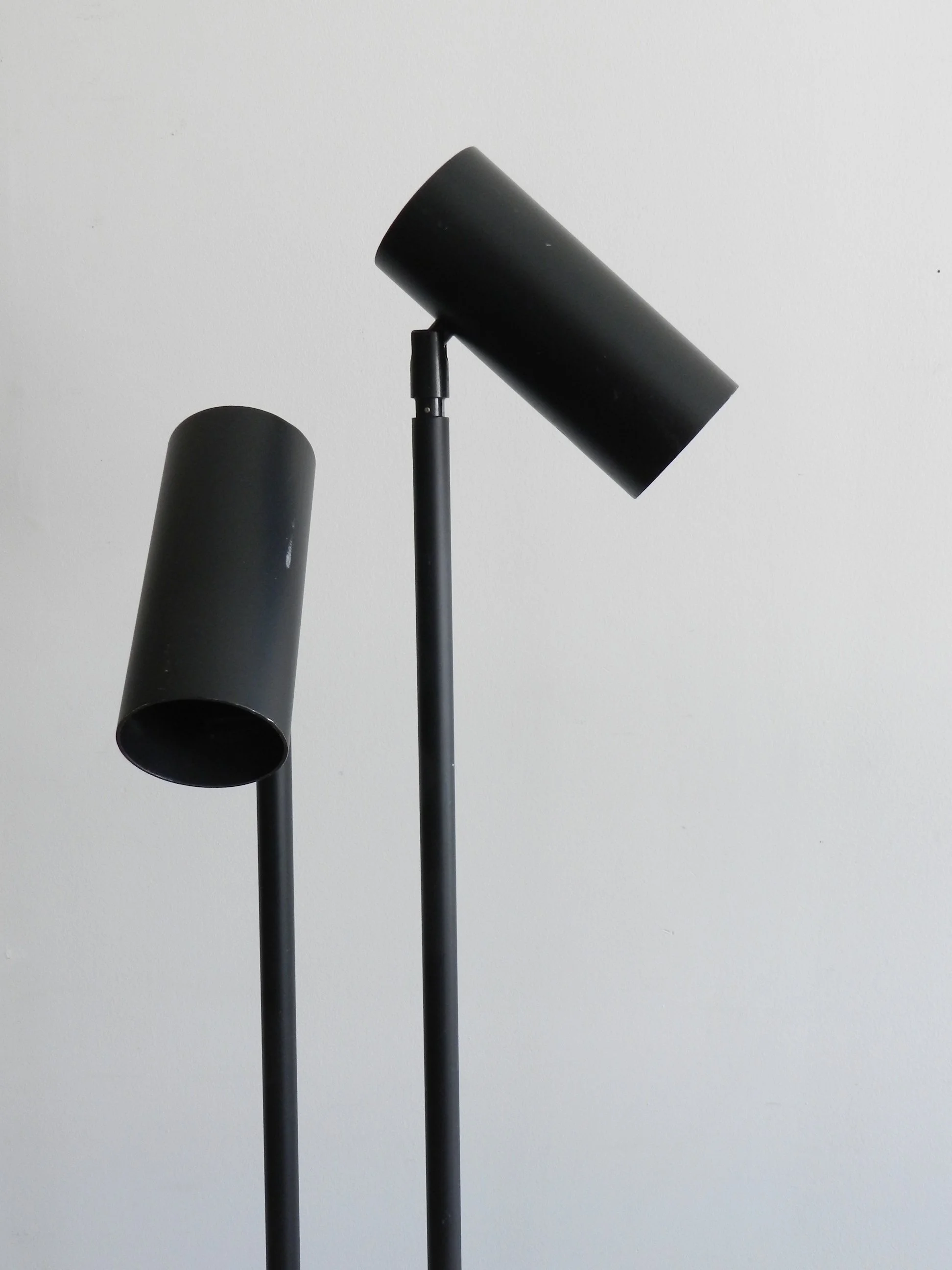 Modernist double head floor lamp in enameled metal.  circa 1980s.