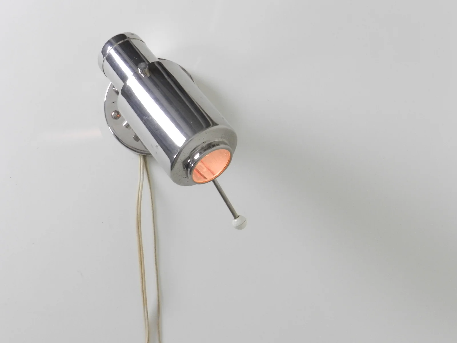 "Zodiaque" spot lamp in chrome metal with glass lens.  Designed by Jacques Biny for Lita.  France, 1950s