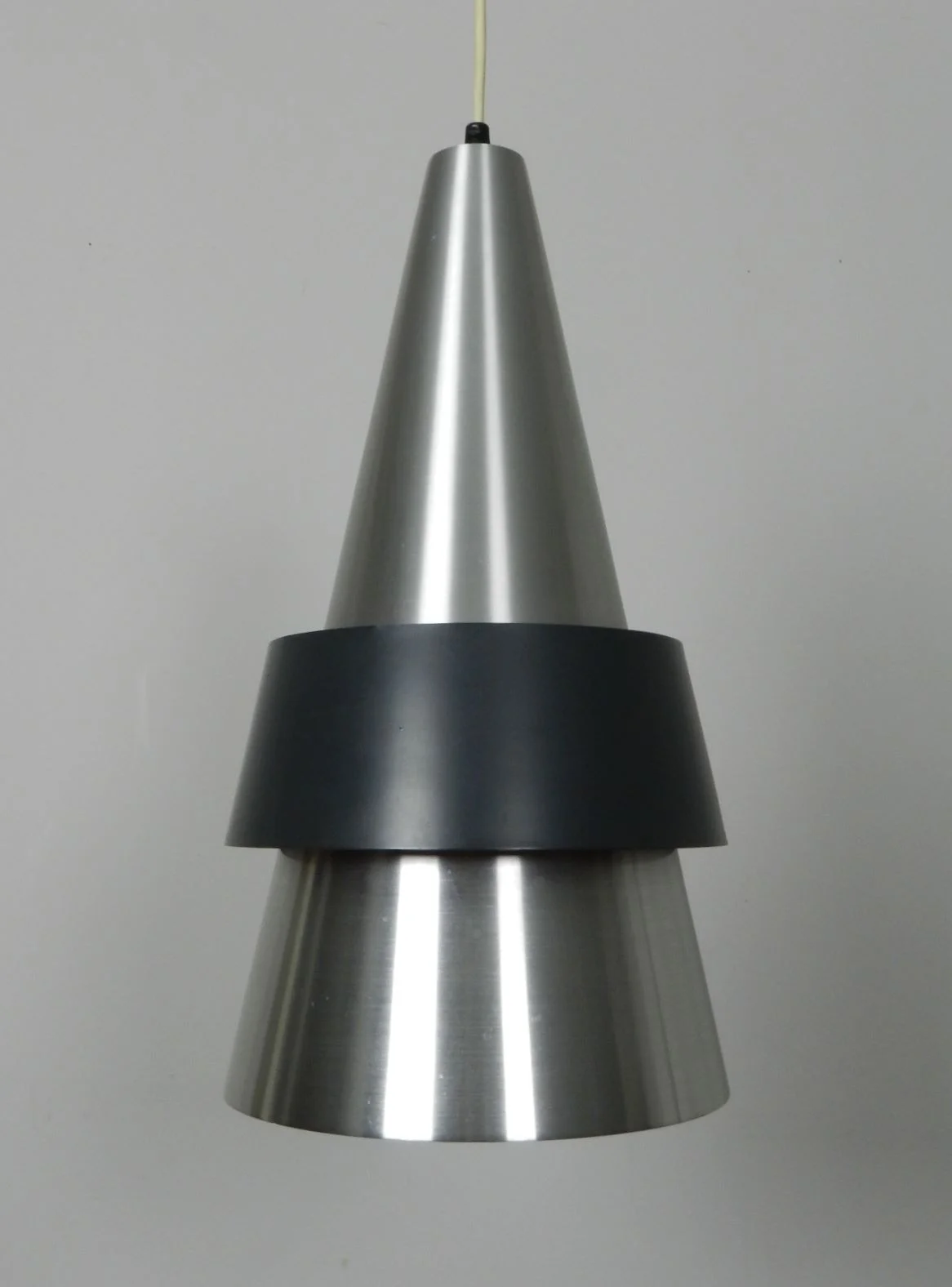 “Corona” pendant lamp in aluminum.  Designed by Jo Hammerborg for Fog & Morup.  Denmark, 1960s.