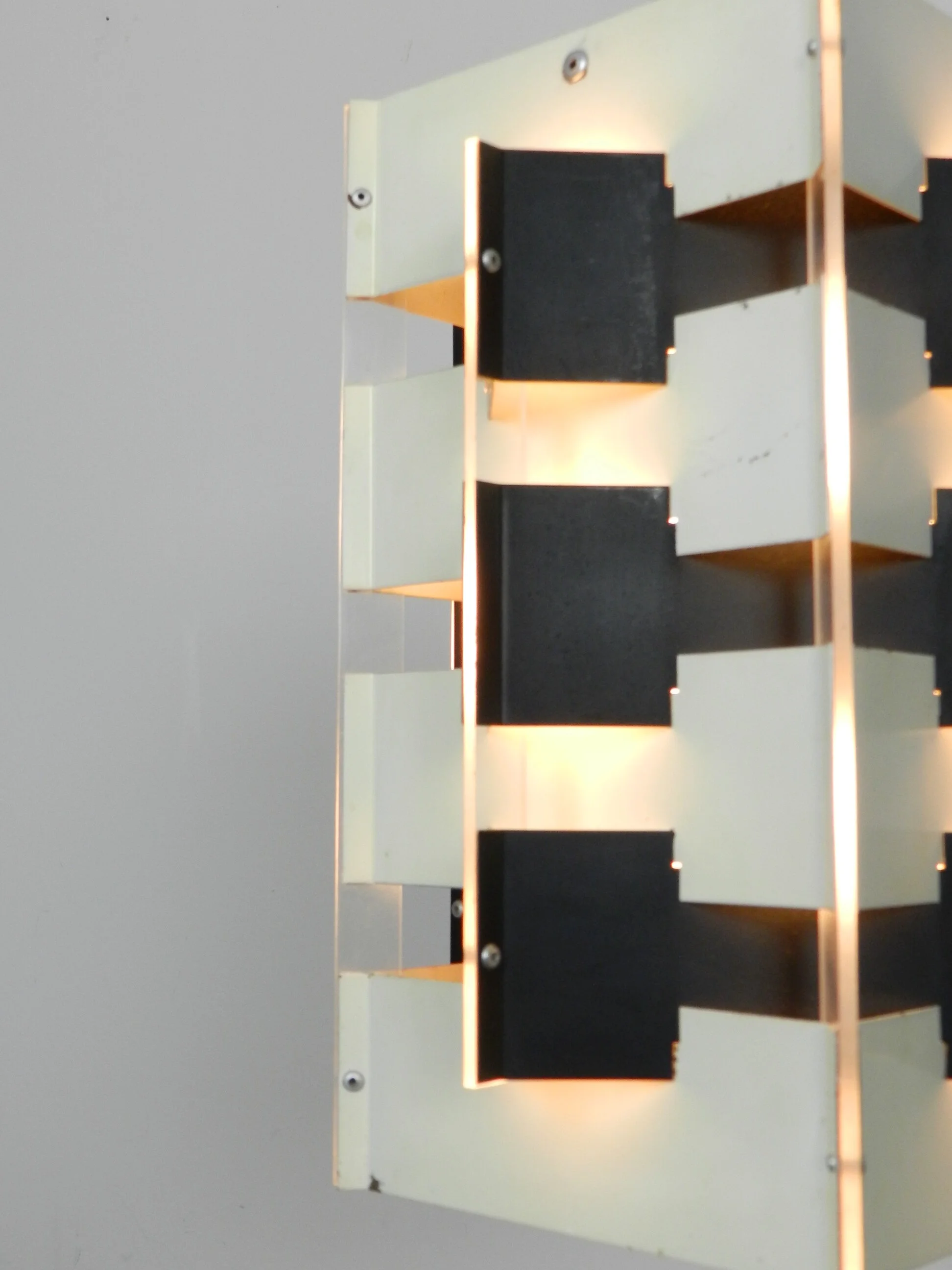 Enameled metal and lucite pendant lamp designed by JJM Hoogervorst for Anvia.  Netherlands, 1950s.