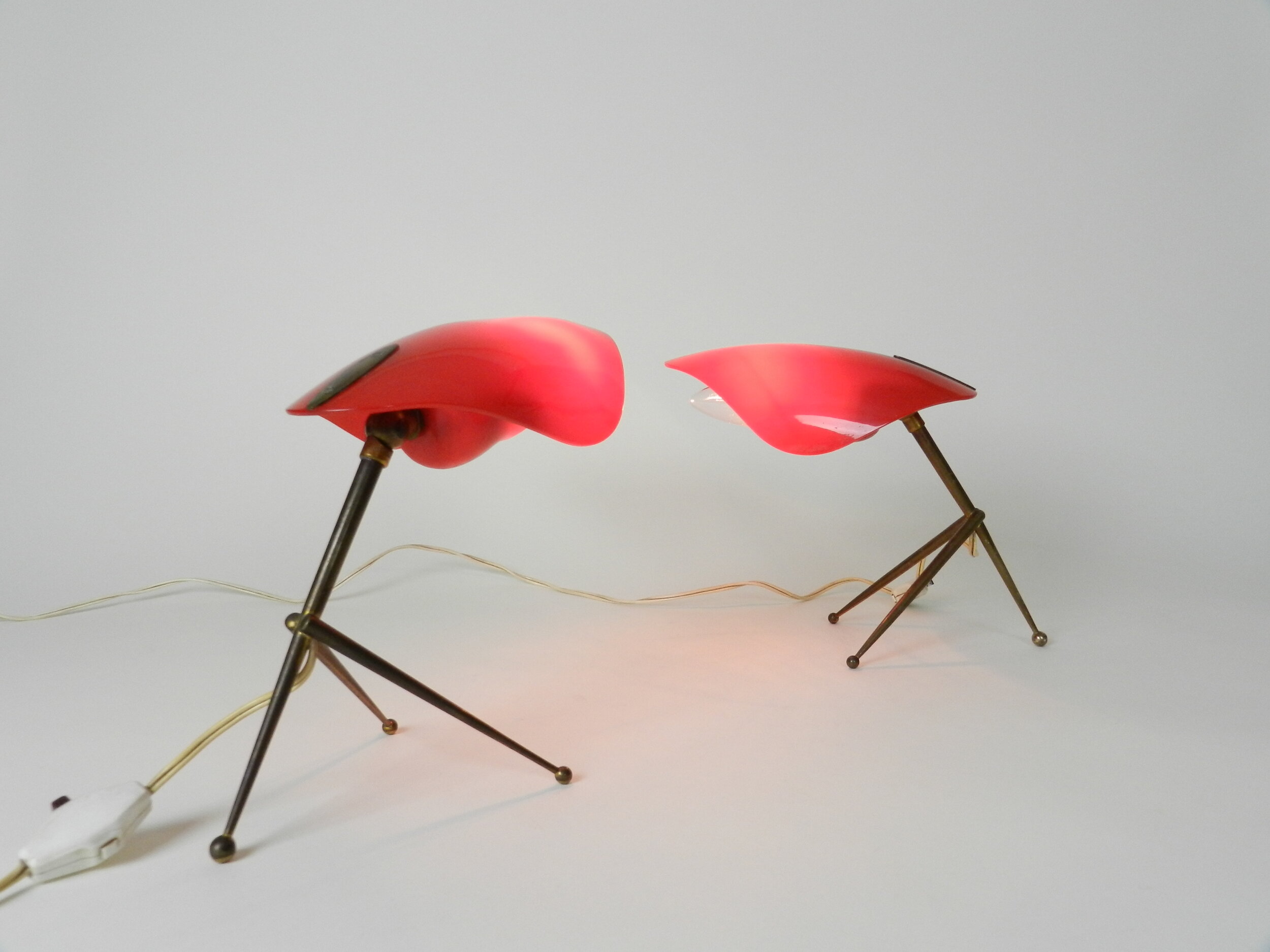 Pair of brass table lamps with acrylic shades by WKR.  Germany, 1950s.